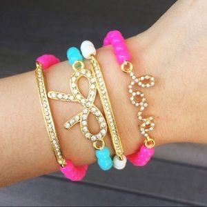 ONLY 2 LEFT! NEW Pave bow, love & bar bead set